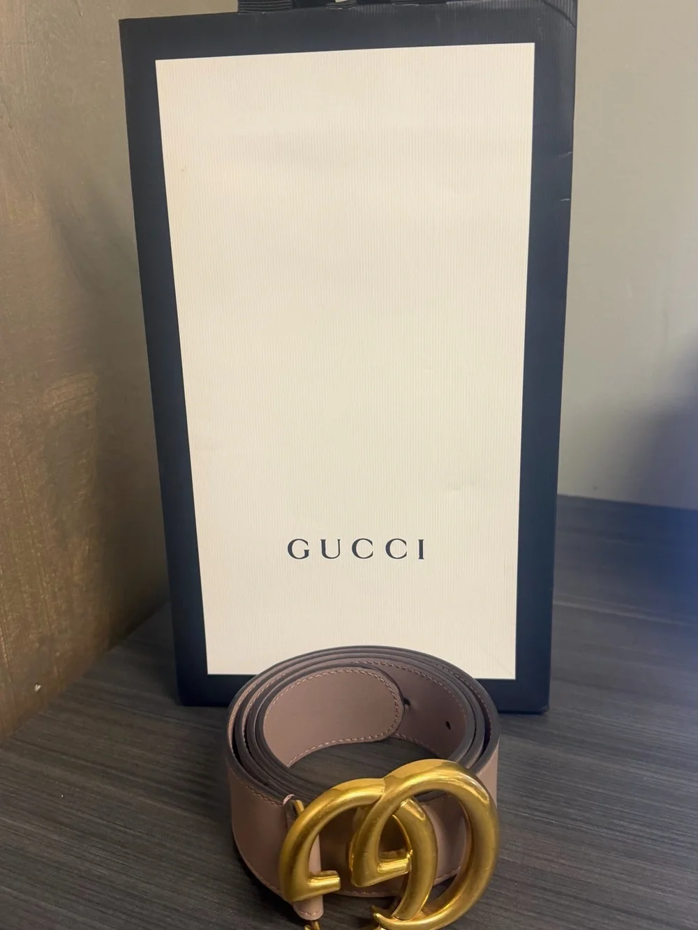 Gucci Taupe Leather Belt with Gold Double G Buckle